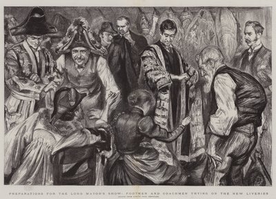 Lord Mayor's Show için Hazırlıklar, Yeni Tasarımları Deneyen Uşaklar ve Arabacılar by Charles Paul Renouard